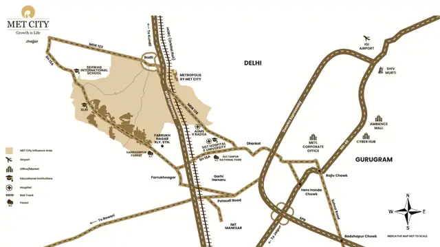 MET City Jhajjar location map with connectivity to Delhi, Gurugram and KMP Expressway
